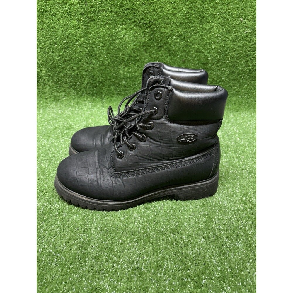 Lugz Convoy Women's Black Crocodile Embossed Lace-Up Leather Boots Size 6.5